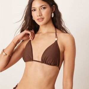 Abercrombie & Fitch Brown Swim Triangle Bikini Top With Bead Detail - Size M